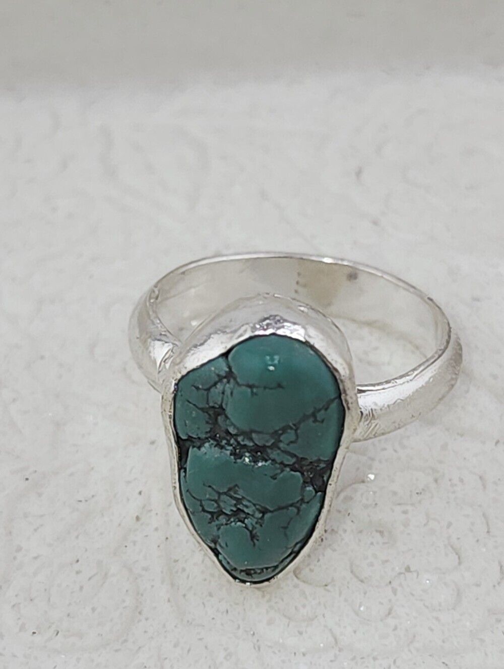 TURQUOISE BOHEMIAN RING HANDMADE IN STERLING RECYCLED METAL SIZE 8 GENUINE STONE